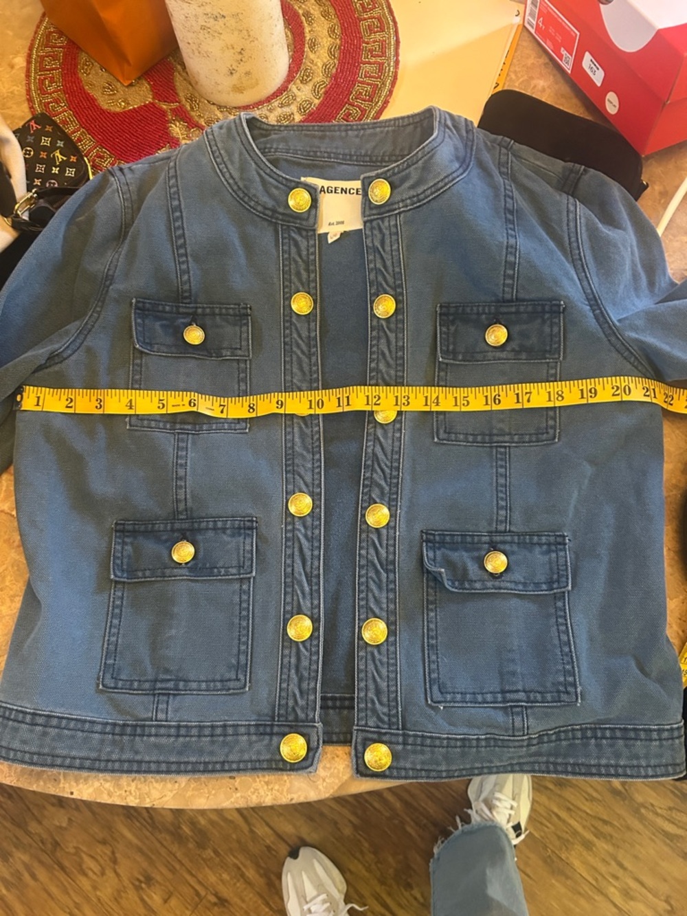 L'AGENCE Blue Jean Jacket with Gold Buttons size large womens - Picture 15 of 16